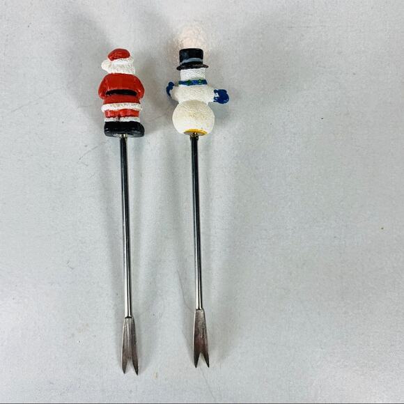 Holiday Pick Toothpick Metal Servers Santa Snowman - Picture 2 of 3